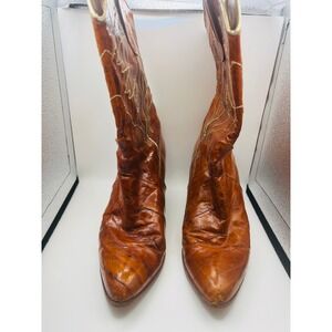 Sacha London Vintage Cognac Leather Western Cowboy Boots Made in Spain Heel 3.5"